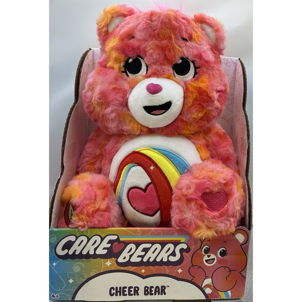 Care Bears Cheer Bear Plush 14" Pink Rainbow Heart Belly New In Box Basic Fun